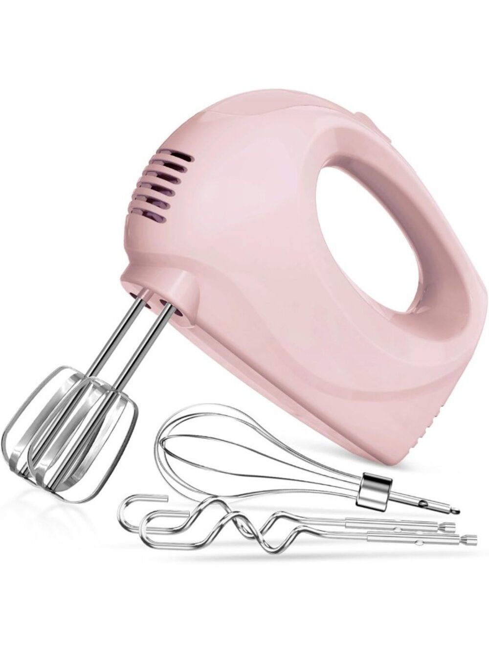 Electric Hand Mixer with 5 Stainless Steel Whisks, 5 Speed Settings, Pink